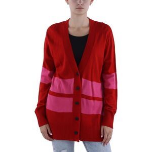 MADELEINE THOMPSON Red and Pink Colorblock Button Cardigan